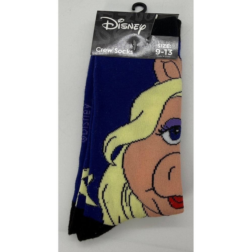 Disney Muppets Miss Piggy Crew Socks Blue Pink Size 9-13 Novelty Character NWT